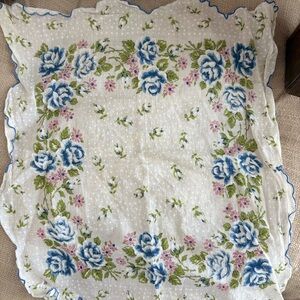 Floral Patterned handkerchief with Blue Roses